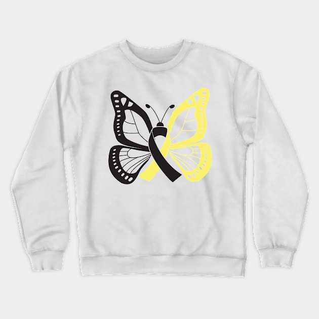 Black and Gold Butterfly Awareness Ribbon Crewneck Sweatshirt by FanaticTee